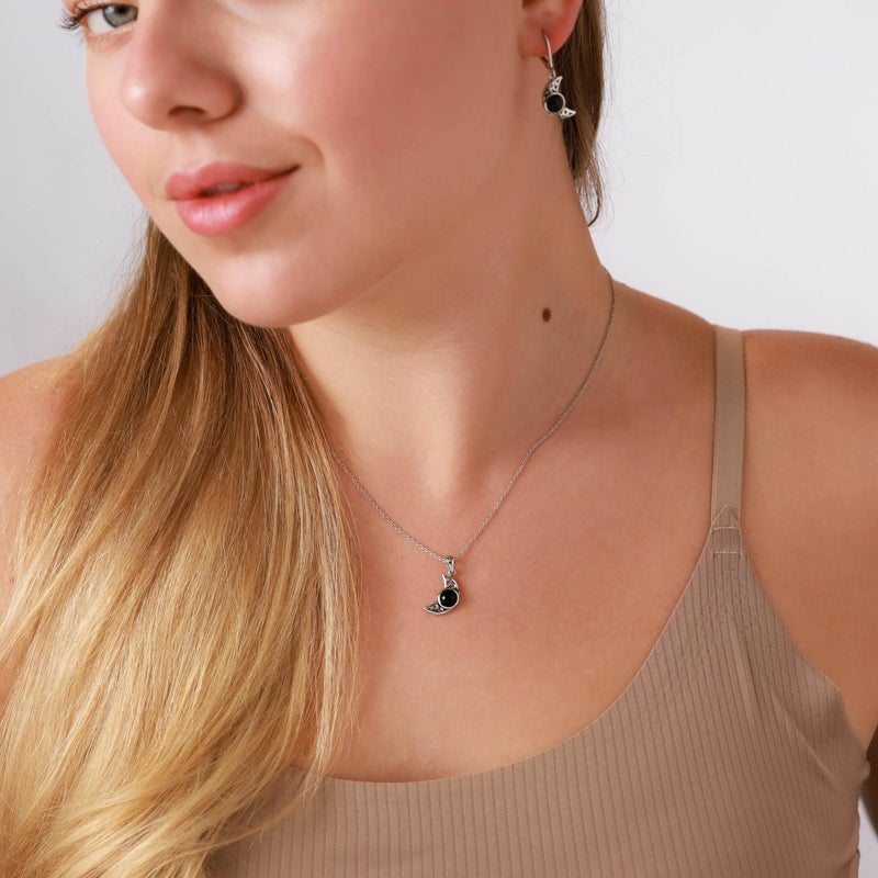 Silvershake Natural Moonstone 925 Sterling Silver Filigree Crescent Moon Pendant with 18 Inch Chain Necklace - Image 2